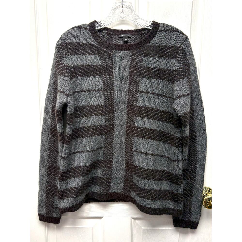 Ann Taylor Sweater Crew Neck Black Gray Wool Alpaca Angora Blend Women’s Size M